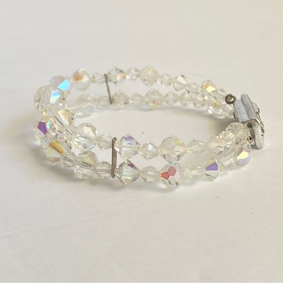 Vintage Aurora Borealis Crystal Bracelet Double Strand Rhinestone AB Iridescent - Picture 4 of 9